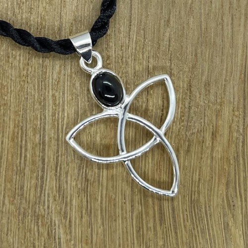 Silver Coloured Metal Triquetra with Iolite Pendant